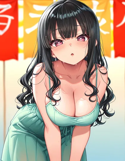 お祭りで緑のワンピースの亜咲